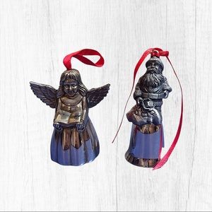 Silver bells set pewter Santa Claus and Choir girl ornaments